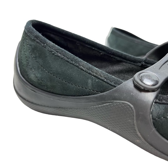 CROCS Black Genuine Leather Suede Mary Janes Loafers Flats Casual Shoes sz 6 - Picture 3 of 15